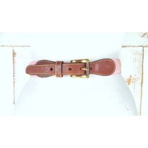 Vintage Dooney Bourke pink canvas brown leather belt brass buckle